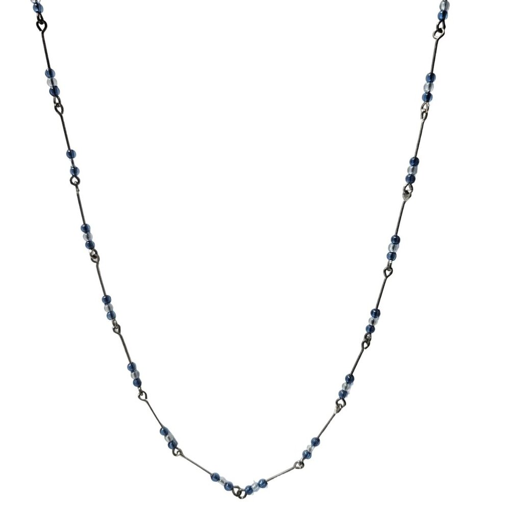 Handcrafted Silver Tone Blue Beaded LInk Necklace Classic Fashion Jewelry Women